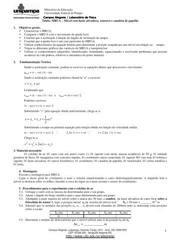 http://www.ufp.edu.br/alegrete/ 1 . v v at = + 1 . . 2 x x v t at = + + 2 ...