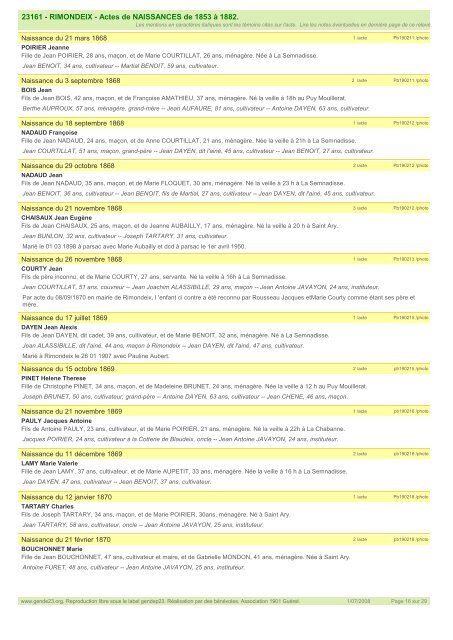 Actes de NAISSANCES de 1853 Ã  1882. RIMONDEIX - Gendep23