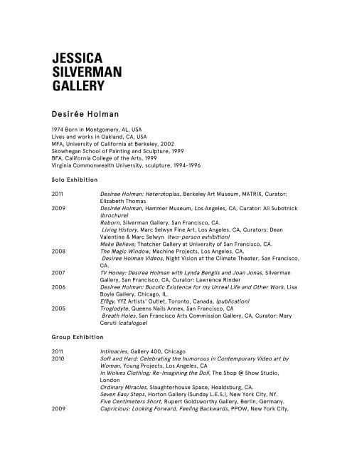 Holman CV - Jessica Silverman Gallery