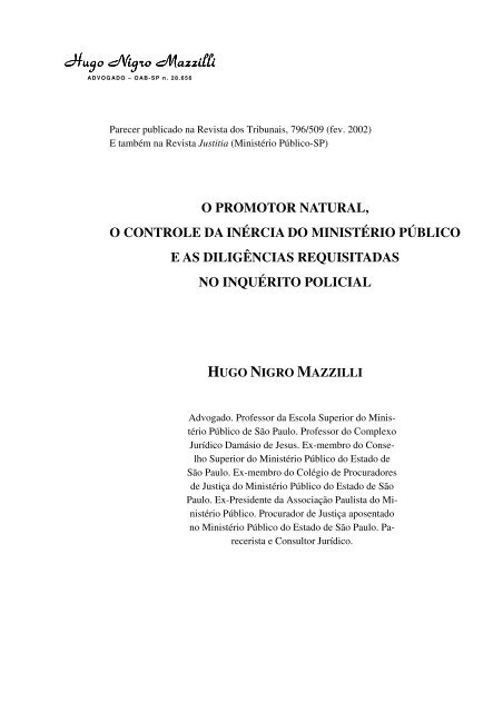 Parecer publicado na - Hugo Nigro Mazzilli