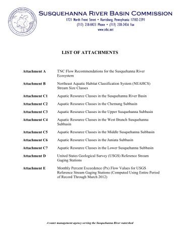 LIST OF ATTACHMENTS - Susquehanna River Basin Commission