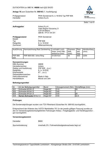 PrÃ¼fgegenstand PKW-Sonderrad 8