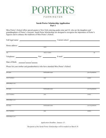 Sarah Porter Scholarship Application Part 1 - Miss Porter's School