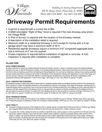 Driveway Permit Requirements - Village of Wauconda