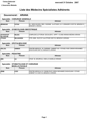 Liste des MÃ©decins SpÃ©cialistes AdhÃ©rents - Cnam.visadb.com