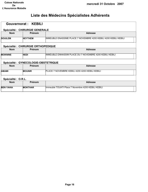 Liste des MÃ©decins SpÃ©cialistes AdhÃ©rents - Cnam.visadb.com