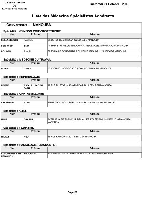 Liste des MÃ©decins SpÃ©cialistes AdhÃ©rents - Cnam.visadb.com