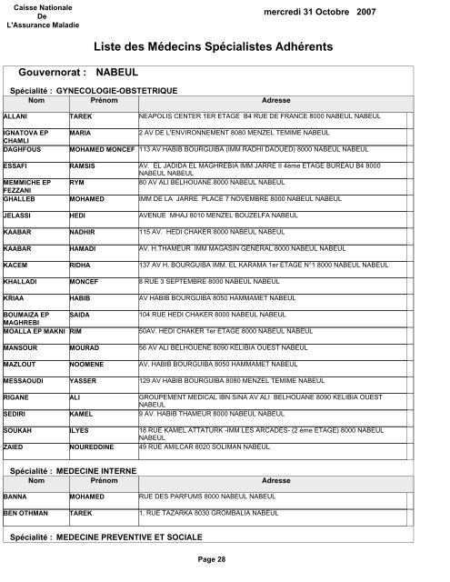 Liste des MÃ©decins SpÃ©cialistes AdhÃ©rents - Cnam.visadb.com