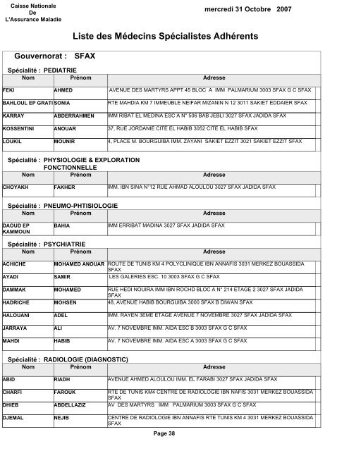 Liste des MÃ©decins SpÃ©cialistes AdhÃ©rents - Cnam.visadb.com