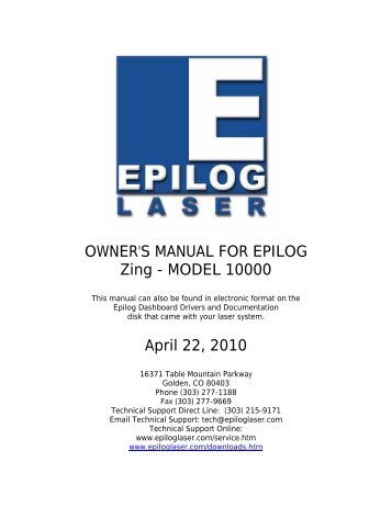 OWNER'S MANUAL FOR EPILOG Zing - MODEL ... - Epilog Laser