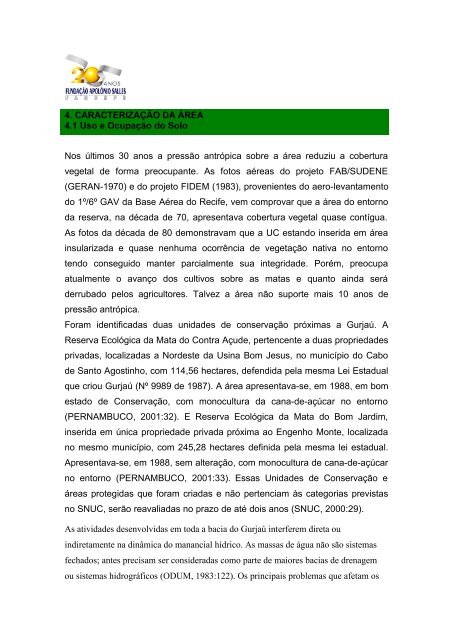 4. CARACTERIZAÃÃO DA ÃREA 4.1 Uso e OcupaÃ§Ã£o do Solo Nos ...