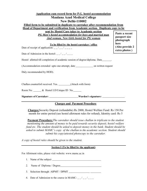 Application - Record Form - Maulana Azad Medical College