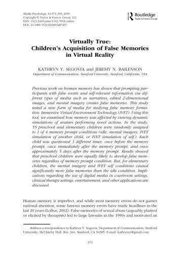 Virtually true: Children's acquisition of false memories in virtual reality