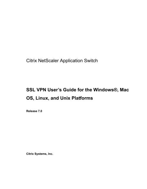 Citrix NetScaler Application Switch SSL VPN User's Guide for the ...