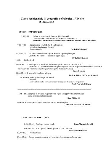 Corso residenziale in ecografia nefrologica 1Â° livello 18-22/3 ... - SIRM