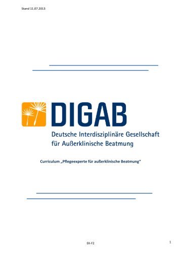 Curriculum „Pflegeexperte für außerklinische Beatmung“ - DiGaB