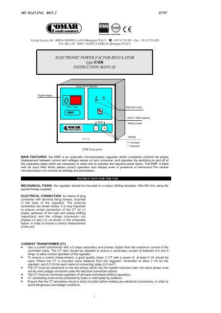 ELECTRONIC POWER FACTOR REGULATOR type EMR ...