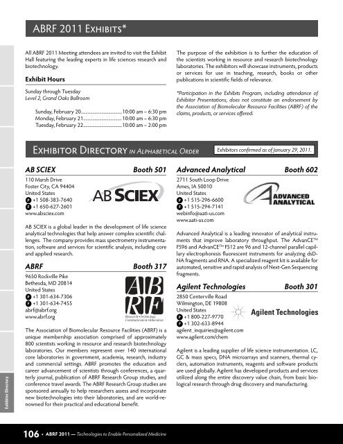 Conference Program - ABRF 2011 - Association of Biomolecular ...