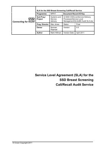 Service Level Agreement (SLA) - NHS Connecting for Health