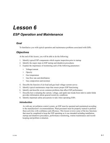 Lesson 6 ESP Operation and Maintenance - Environmental ...
