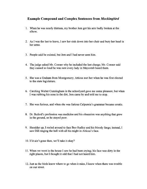 Example Compound and Complex Sentences from Mockingbird