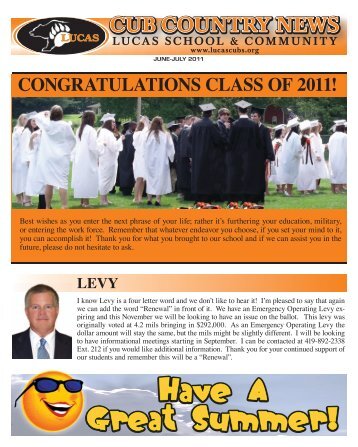 CONGRATULATIONS CLASS OF 2011! - Lucas Local Schools