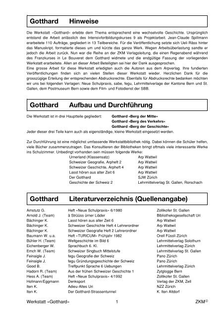 Gotthard Hinweise Gotthard Aufbau und Durchführung Gotthard ...