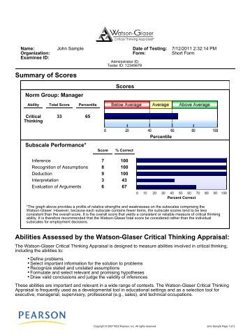 Pearson watson-glaser ii critical thinking appraisal