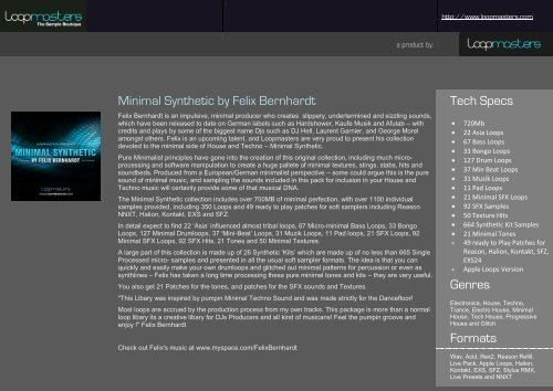 Minimal Synthetic by Felix Bernhardt Tech Specs ... - Loopmasters