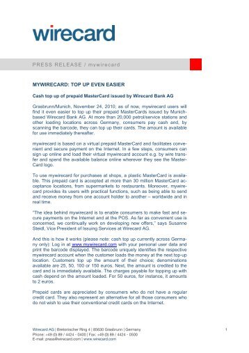 MYWIRECARD: TOP UP EVEN EASIER PRESS RELEASE ...