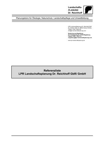 Referenzliste LPR Landschaftsplanung Dr. Reichhoff GbR/ GmbH