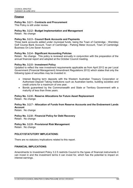 Council Minutes - Town of Cambridge