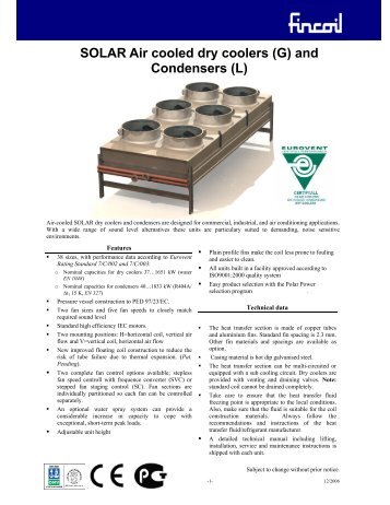 SOLAR Air cooled dry coolers (G) and Condensers (L)