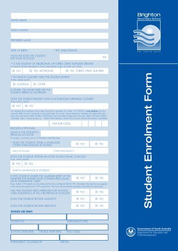 Student Enrolment Form - Brighton Secondary School