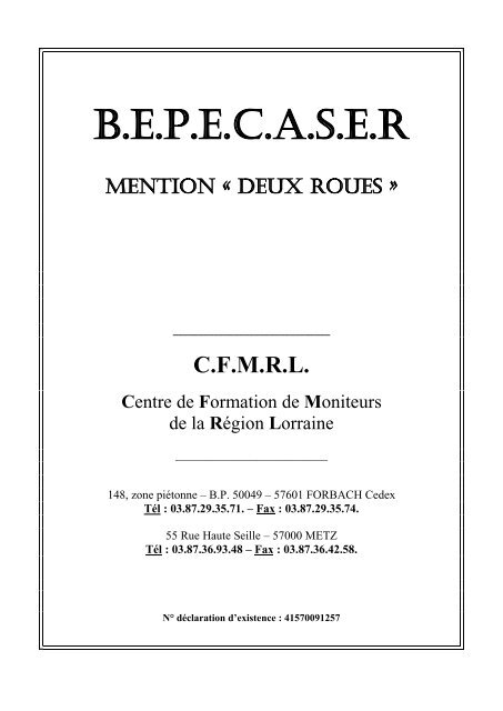 Fiche BEPECASER Mention &quot;Deux Roues&quot; - CFMRL - LORRAINE ...