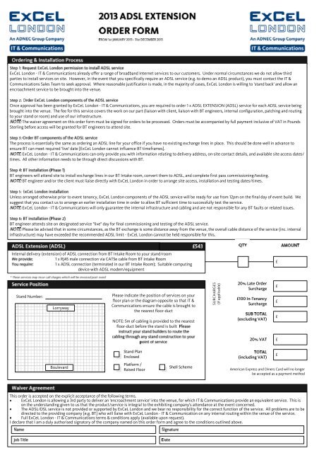 Visio-ADSL Order Form (2013).vsd - ExCeL London