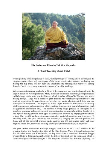 His Eminence Khentin Tai Situ Rinpoche A Short Teaching about ...