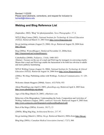 Weblog and Blog Reference List - Lois Scheidt