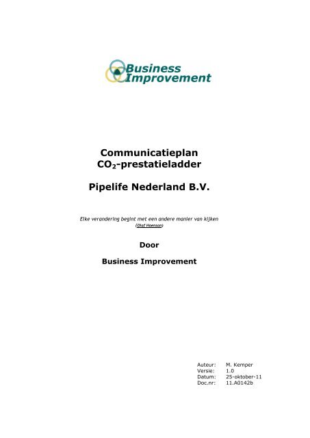 Communicatieplan CO2-prestatieladder Pipelife Nederland B.V.