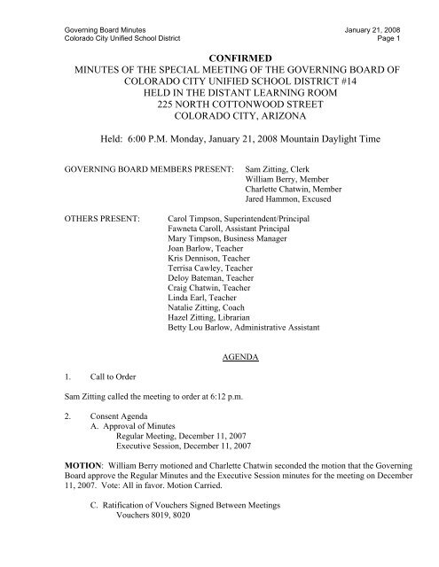 confirmed minutes of the special meeting of the governing board of ...