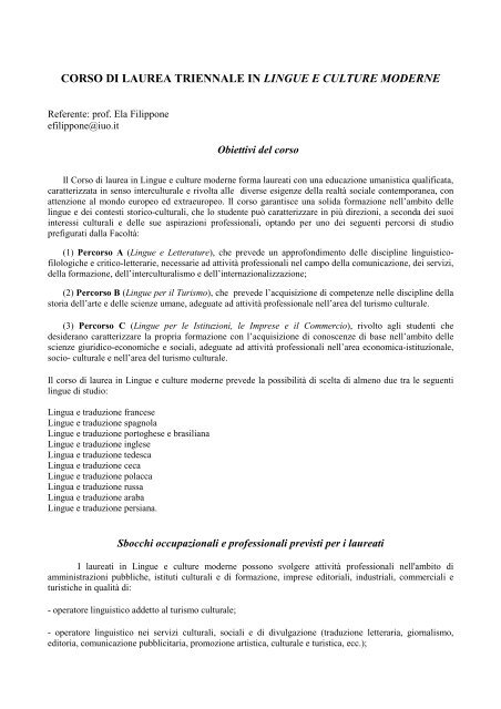 Corso Di Laurea Triennale In Lingue E Culture Moderne