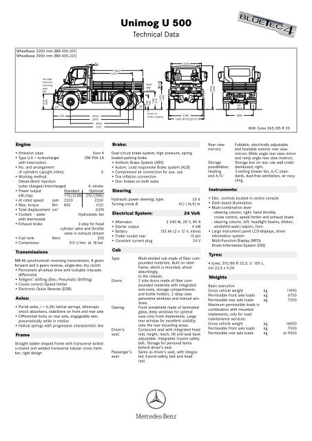 Unimog U 500 Technical Data - Mercedes-Benz UK