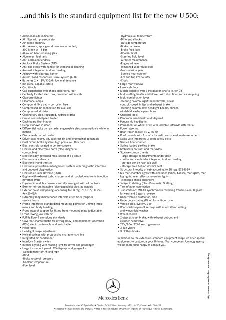 Unimog U 500 Technical Data - Mercedes-Benz UK