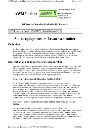 Status epilepticus im Erwachsenenalter AWMF online - Reanitrain