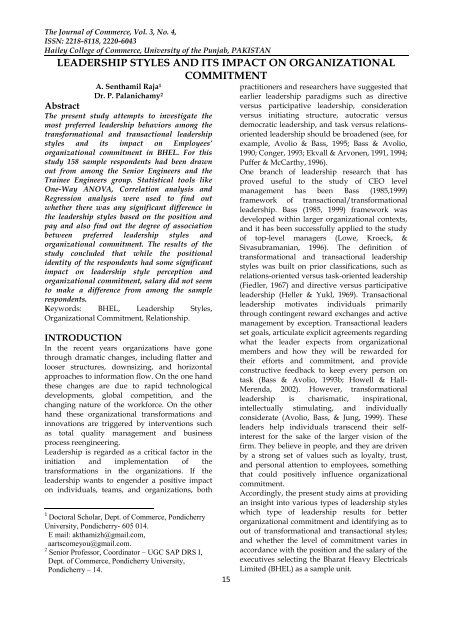 leadership styles and its impact on organizational commitment