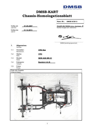 DMSB-KART Chassis-Homologationsblatt