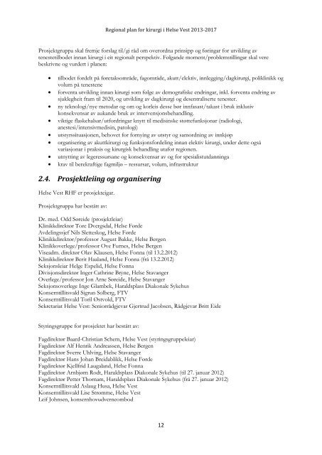 Regional plan for kirurgi i Helse Vest 2013 â 2017