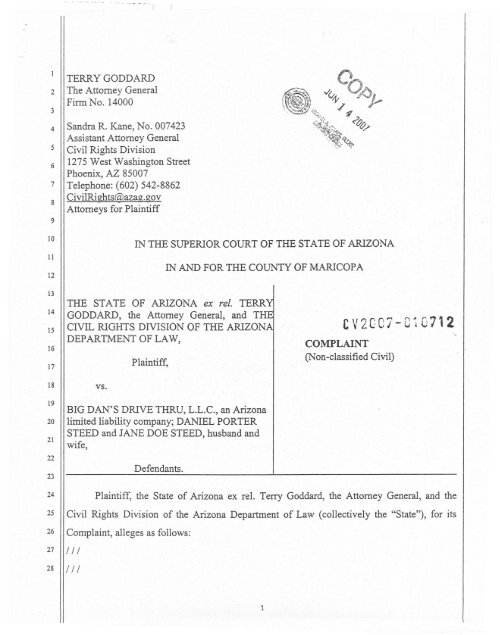 Complaint - Arizona Attorney General