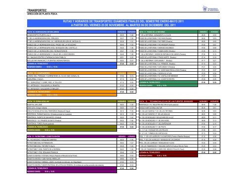 transportec rutas y horarios de transportec exÃ¡menes finales del ...