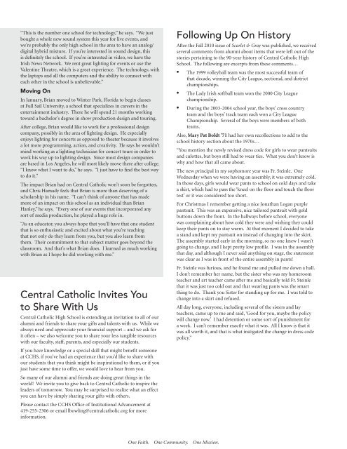 Winter 2011 - K-Space Web Page - Central Catholic High School